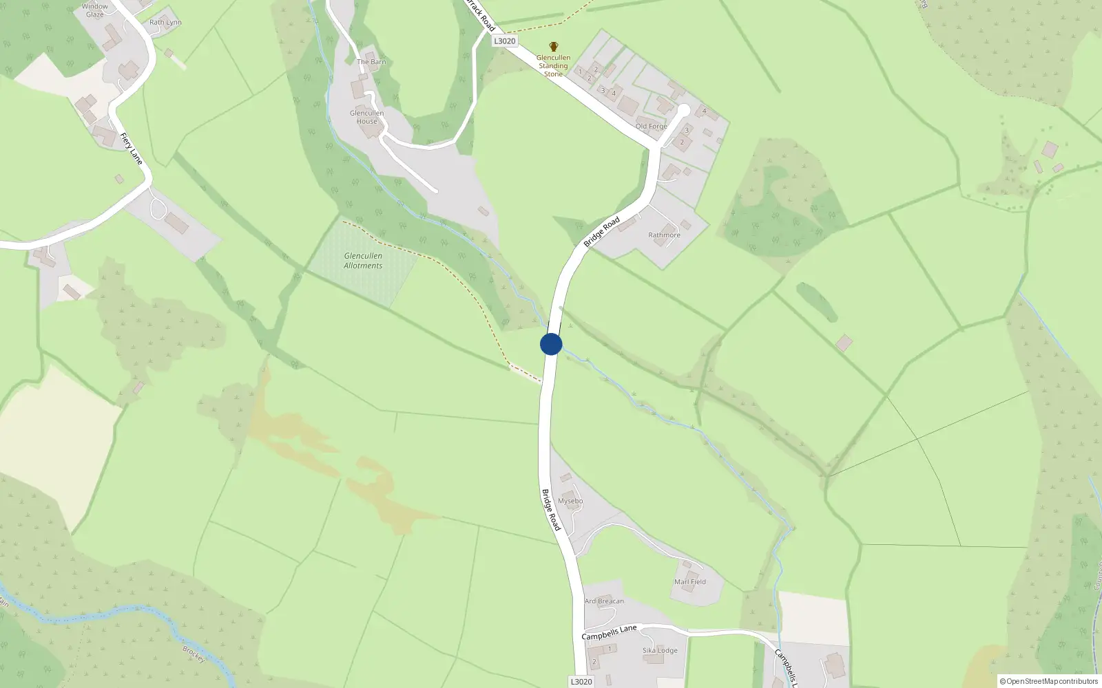 Overhead map showing the location of 4 Foxsite Cottages, Barrack Road, Glencullen