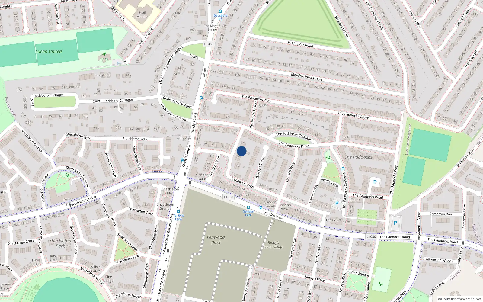 Overhead map showing the location of 4 Gandon Avenue, Lucan