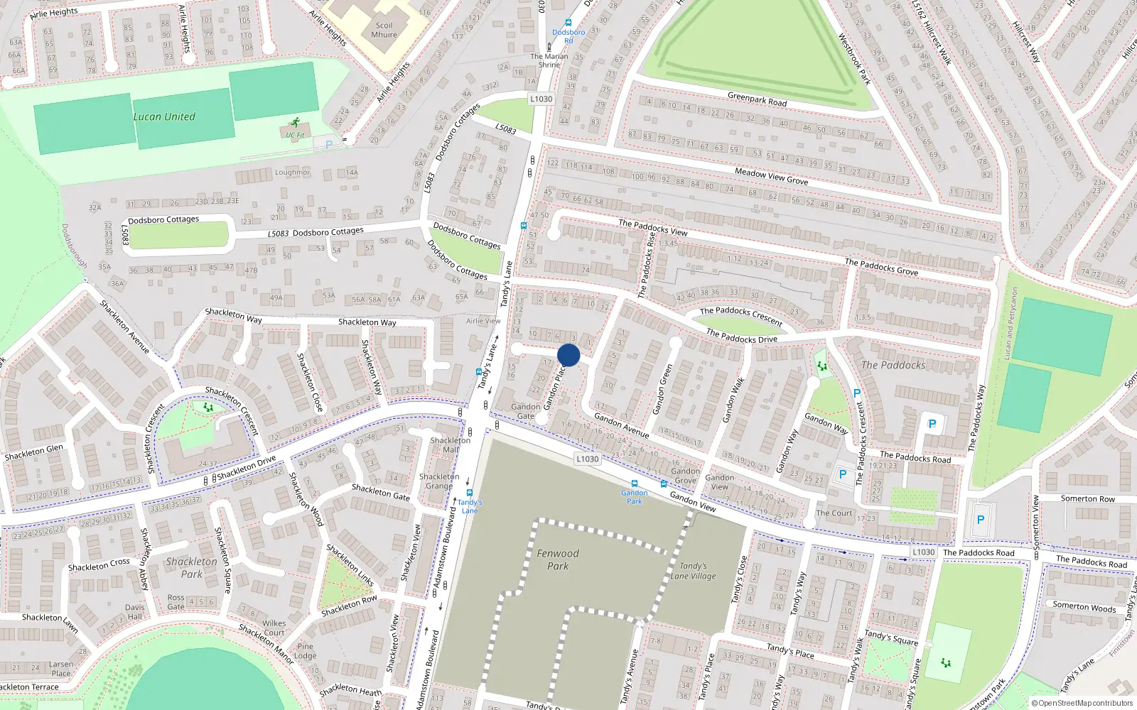 Overhead map showing the location of 4 Gandon Place, Lucan