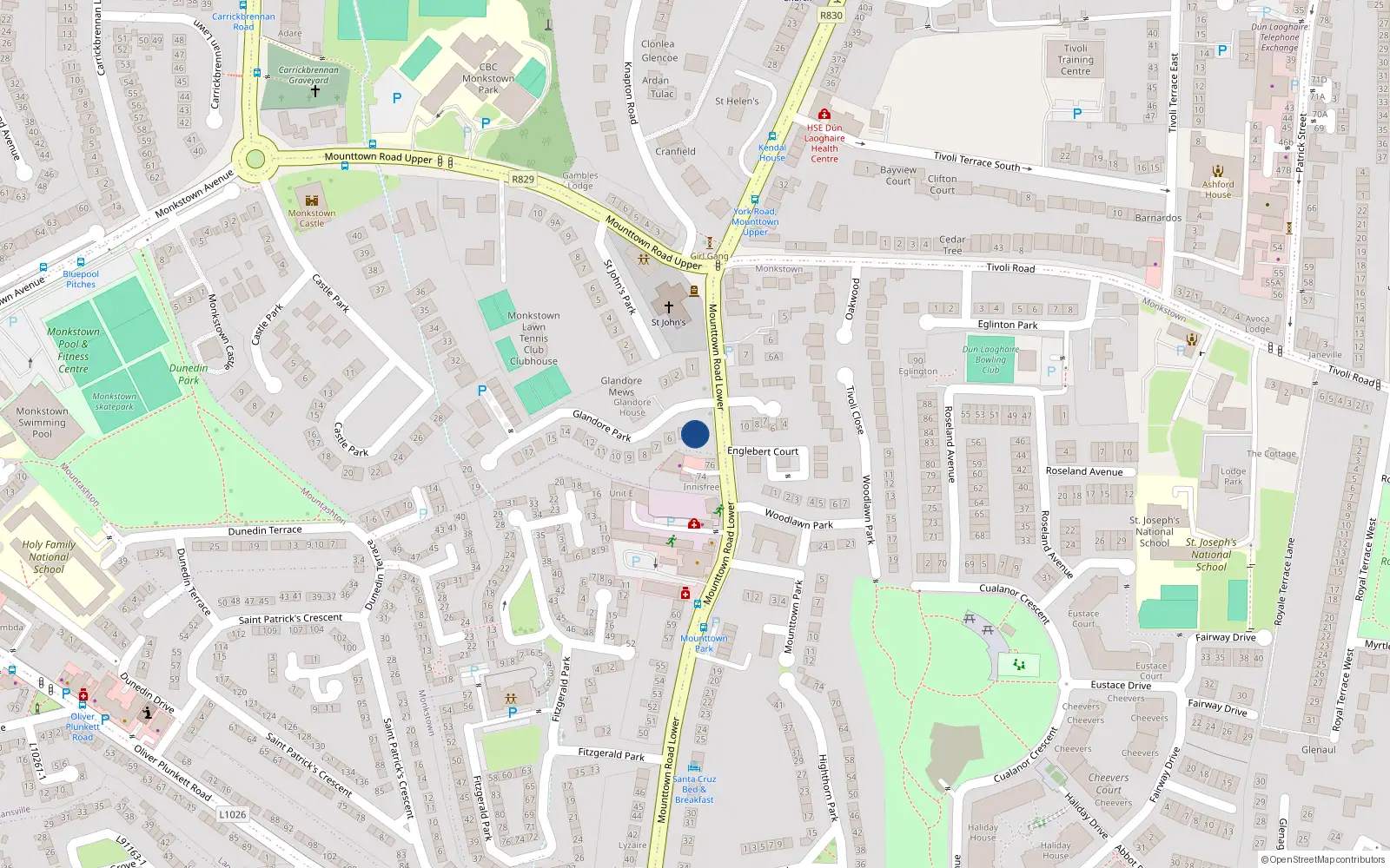 Overhead map showing the location of 4 Glandore Park, Mounttown Lower, Dun Laoghaire