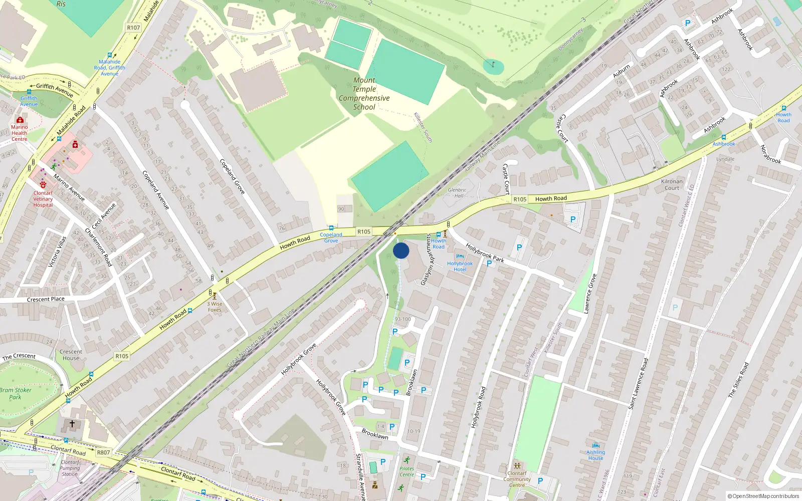 Overhead map showing the location of 4 Glaslyn, Howth Road, Clontarf