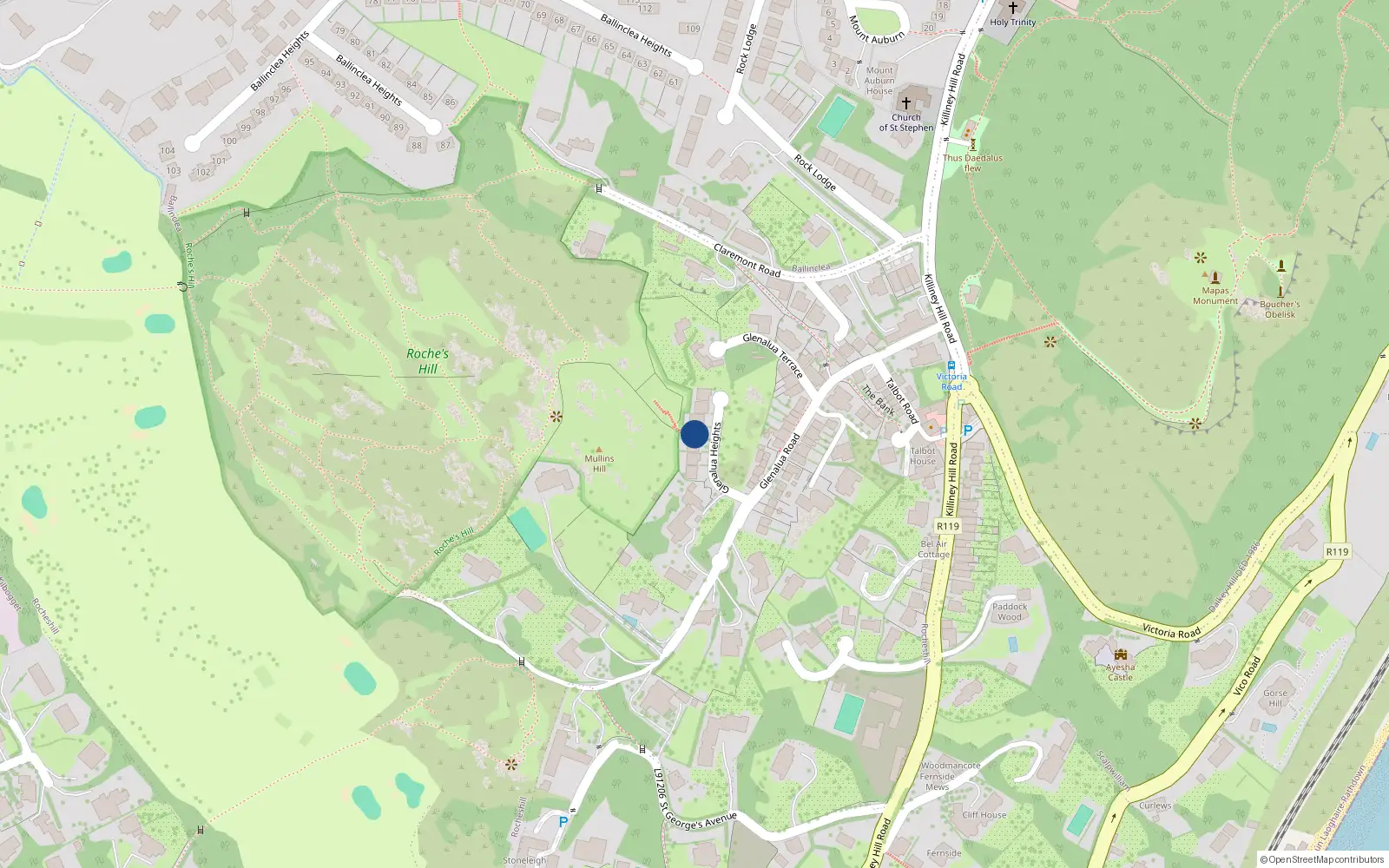 Overhead map showing the location of 4 Glenalua Heights, Killiney
