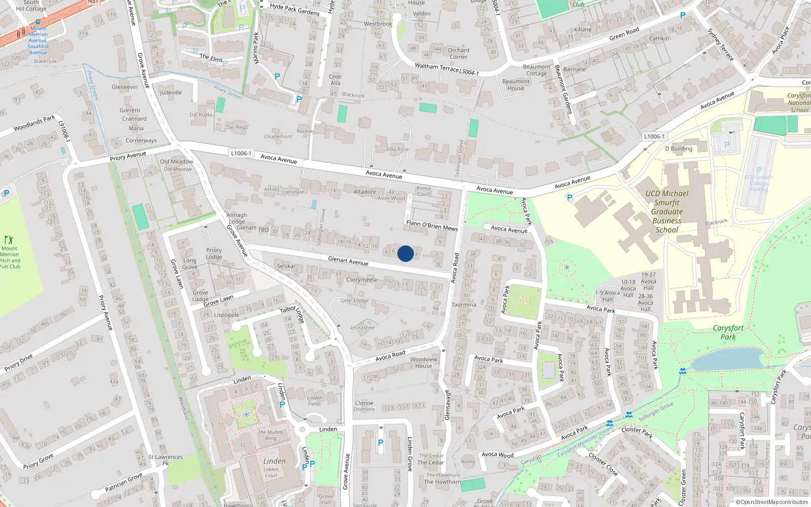 Overhead map showing the location of 4 Glenart Avenue, Dublin