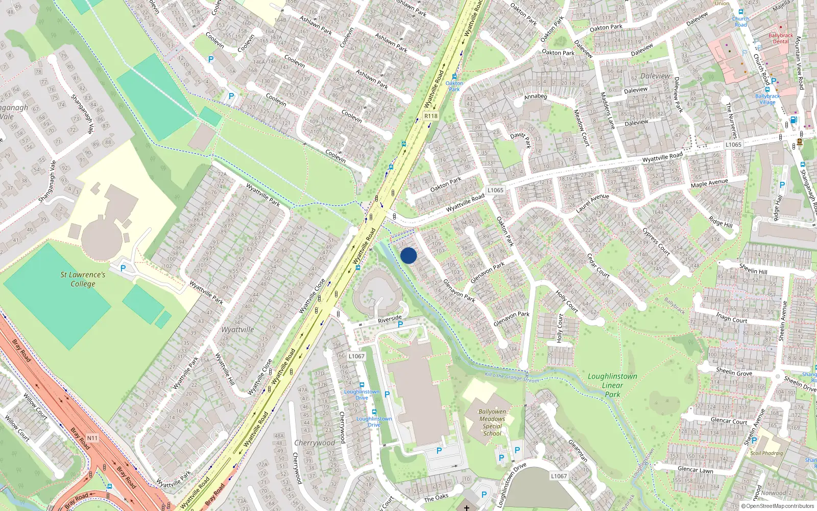 Overhead map showing the location of 4 Glenavon Park, Ballybrack, Dublin