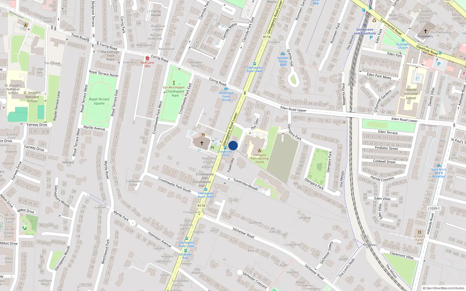 Overhead map showing the location of 4 Glengara Close, Dun Laoghaire