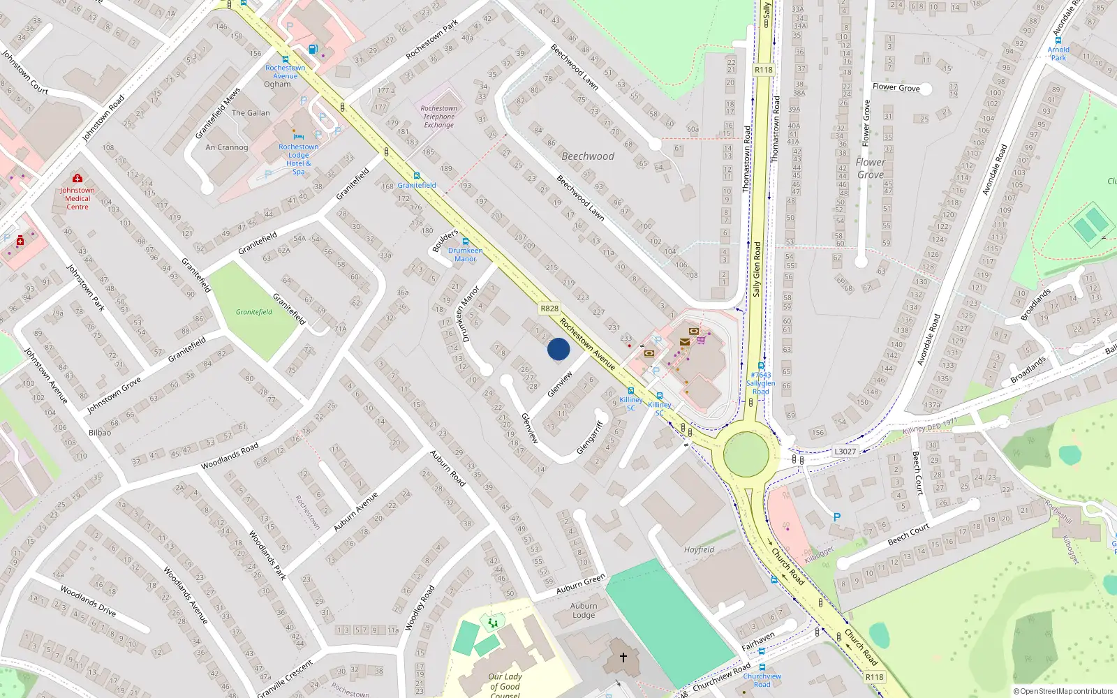 Overhead map showing the location of 4 Glenview, Dunlaoghaire