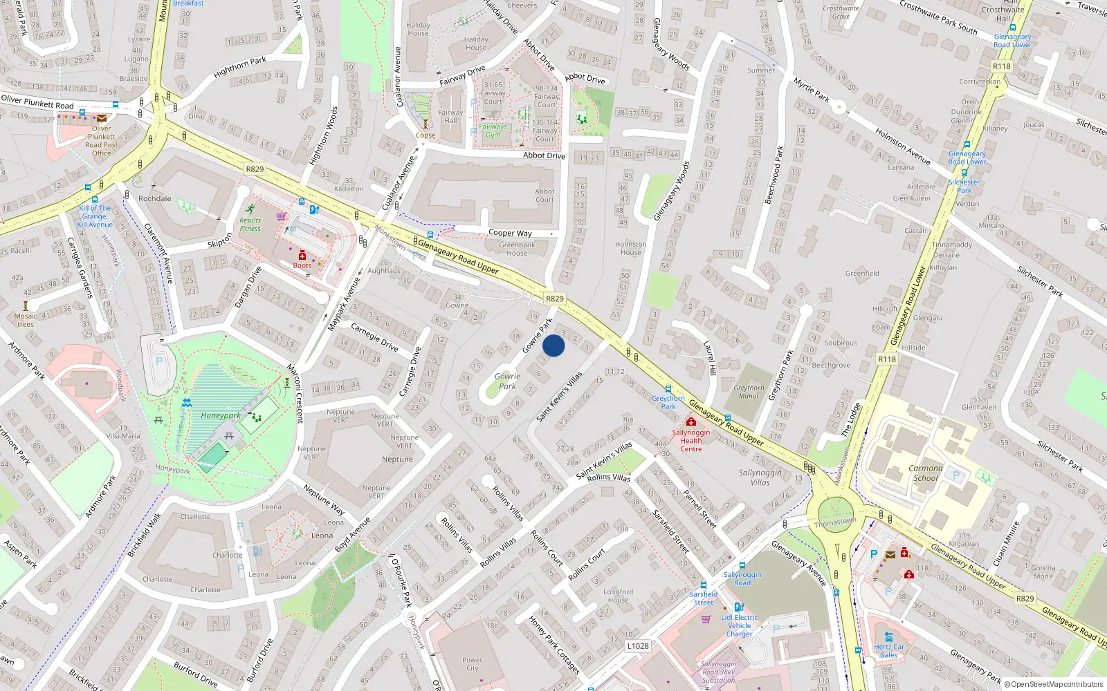 Overhead map showing the location of 4 Gowrie Park, Sallynoggin