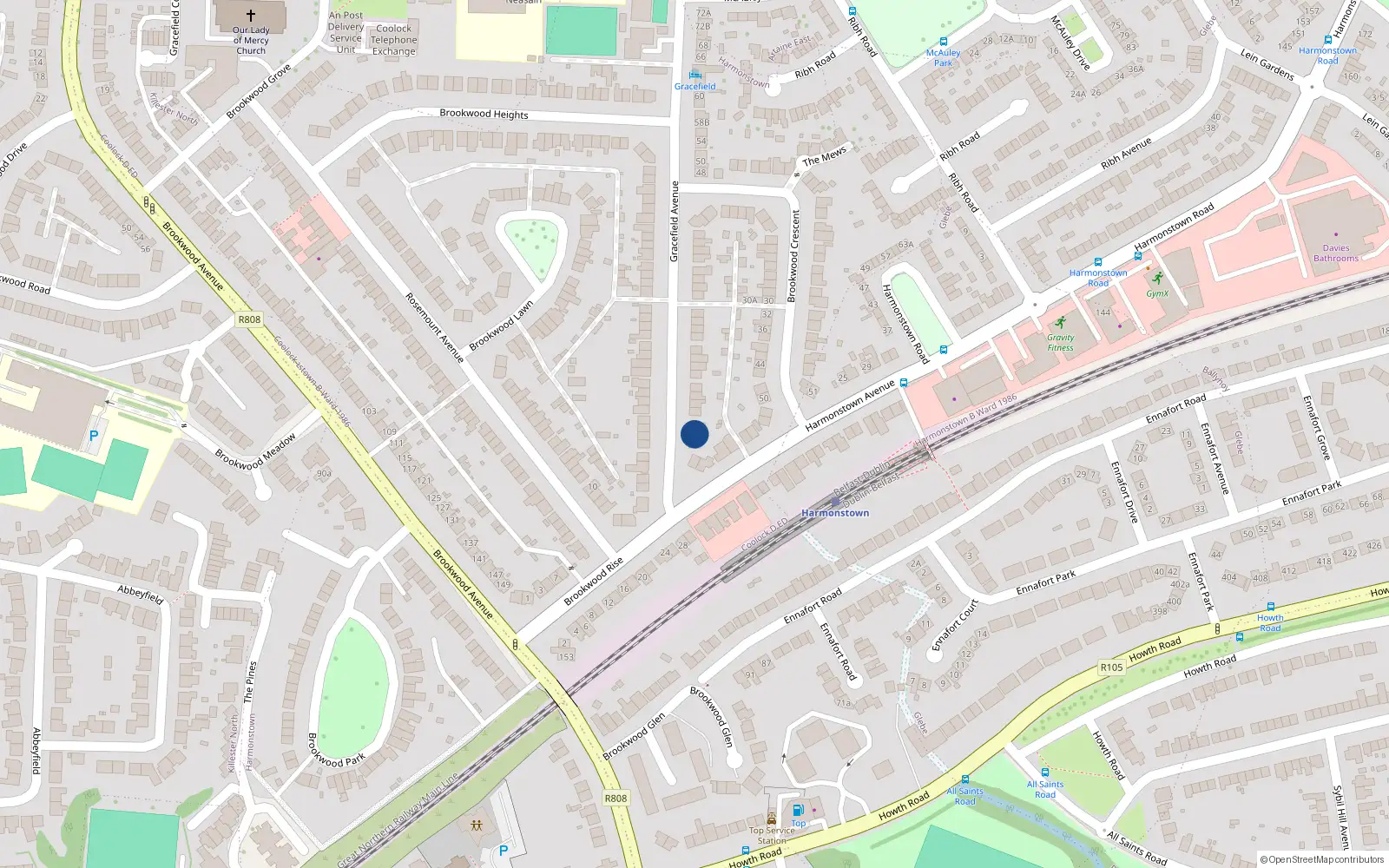 Overhead map showing the location of 4 Gracefield Avenue, Dublin 5