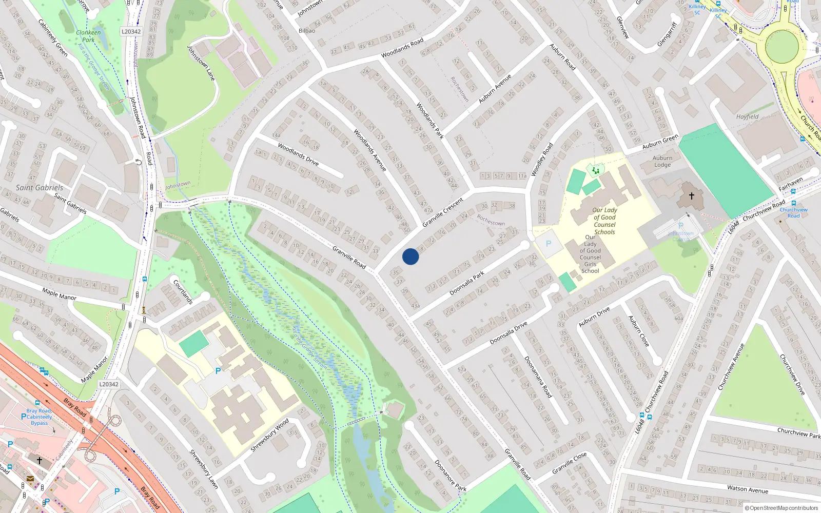 Overhead map showing the location of 4 Granville Crescent, Dublin