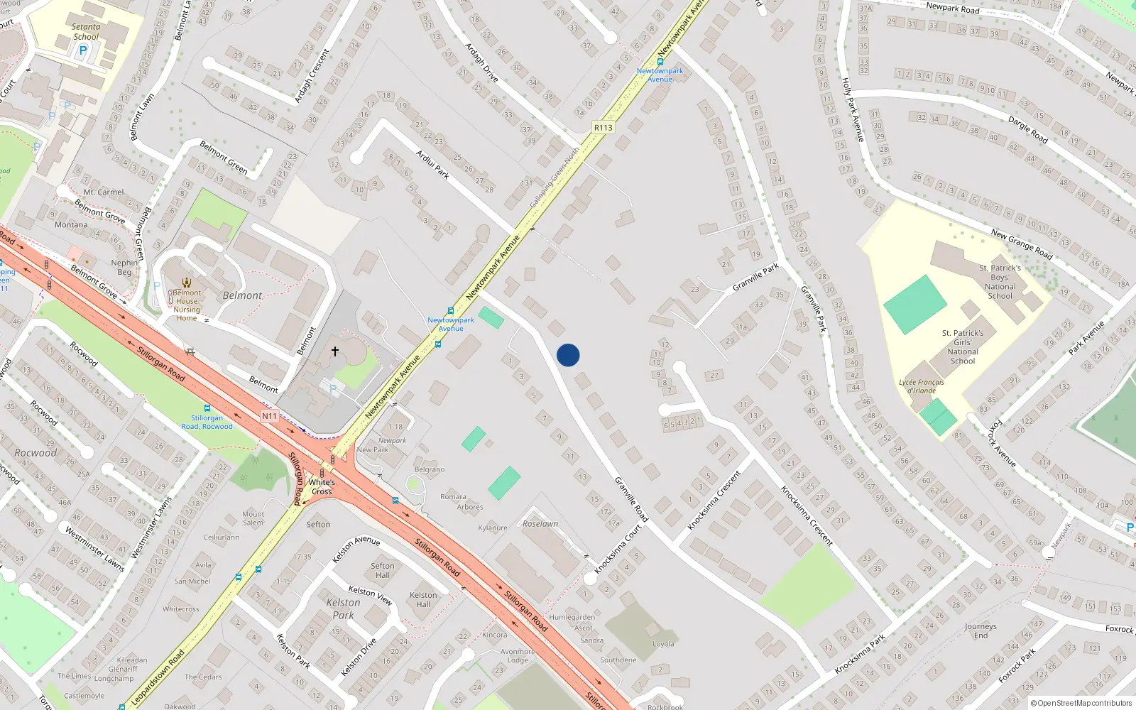 Overhead map showing the location of 4 Granville Road, Blackrock, Co Dublin