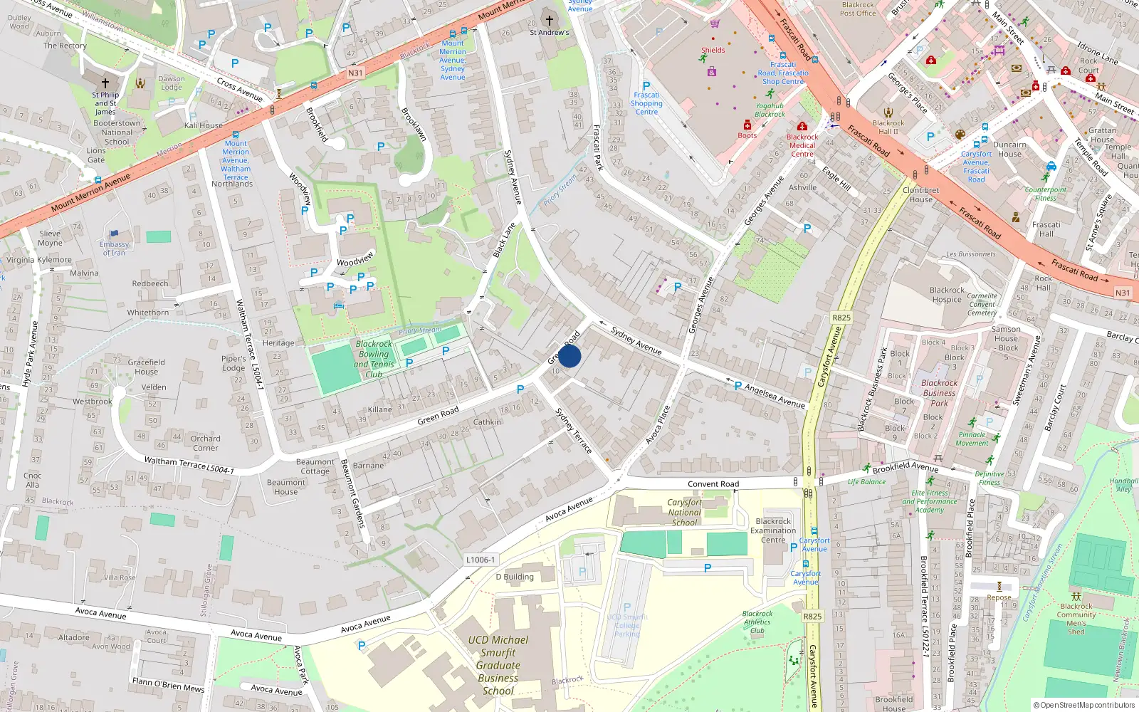 Overhead map showing the location of 4 Green Road, Co Dublin