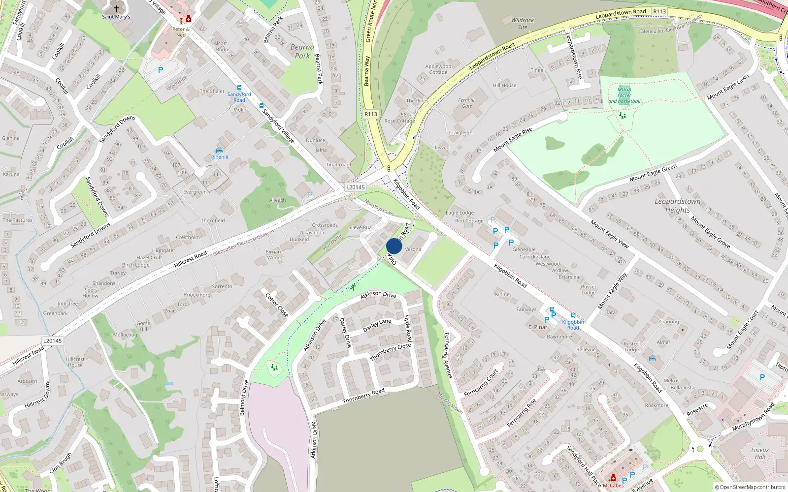 Overhead map showing the location of 4 Greenacres, Old Kilgobbin Road, Sandyford
