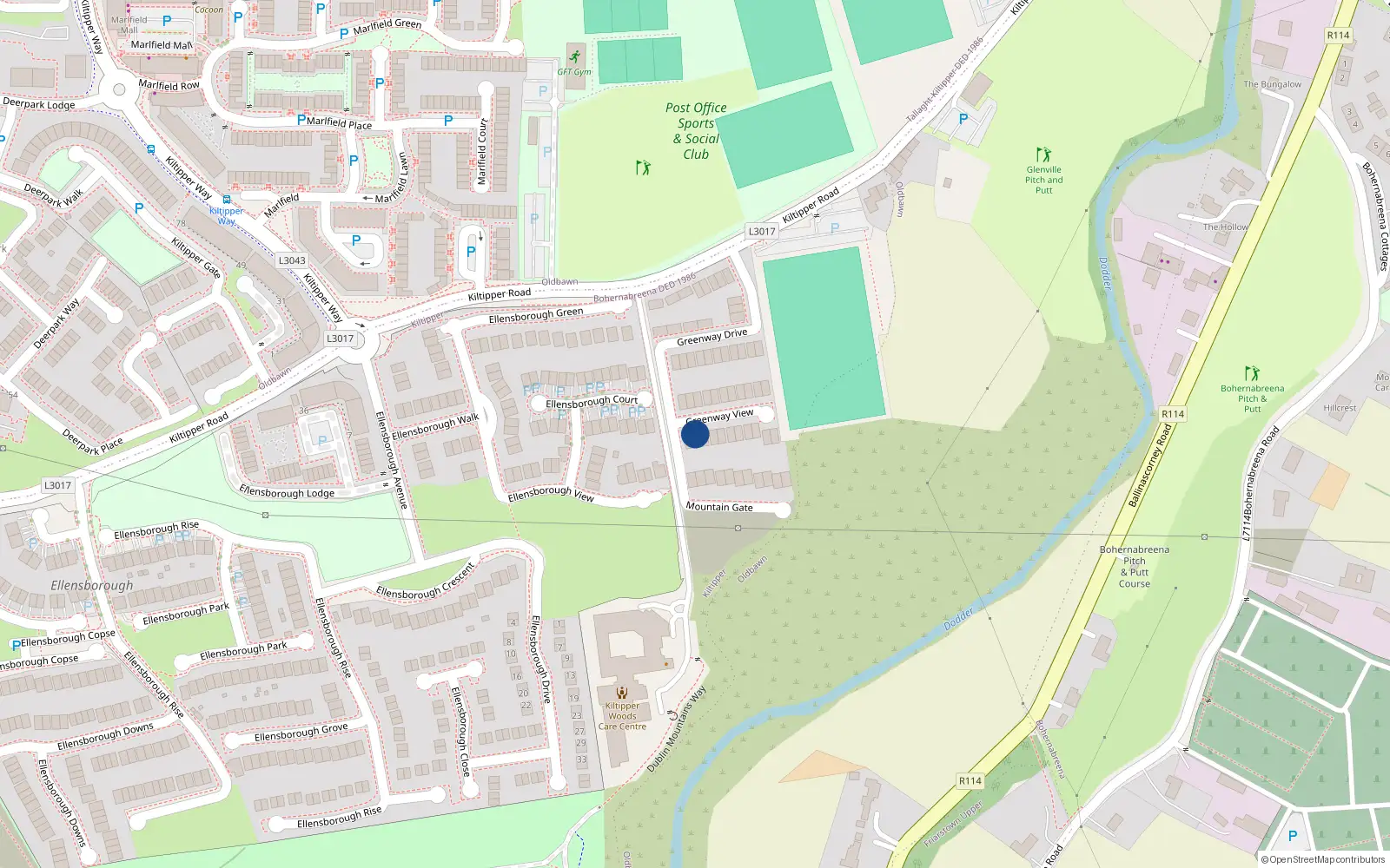 Overhead map showing the location of 4 Greenway View, Kiltipper