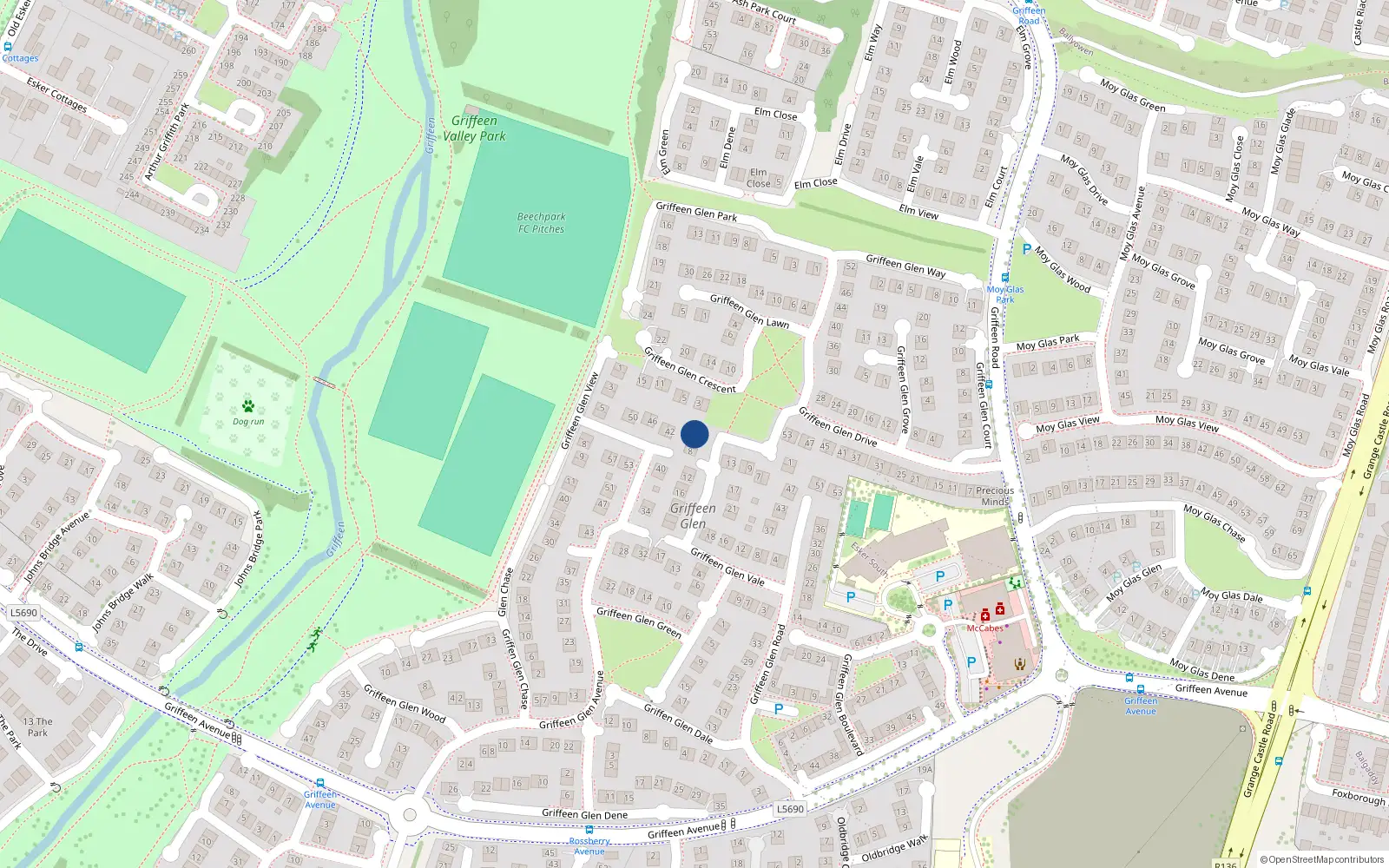 Overhead map showing the location of 4 Griffeen Glen Close, Lucan