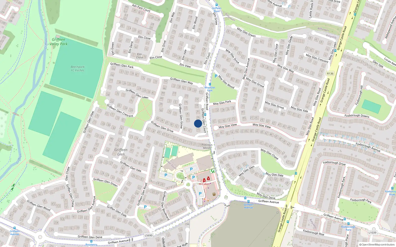 Overhead map showing the location of 4 Griffeen Glen Court, Griffeen Valley, Lucan
