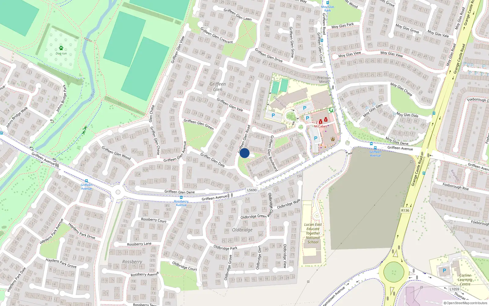 Overhead map showing the location of 4 Griffeen Glen Courtyard, Lucan