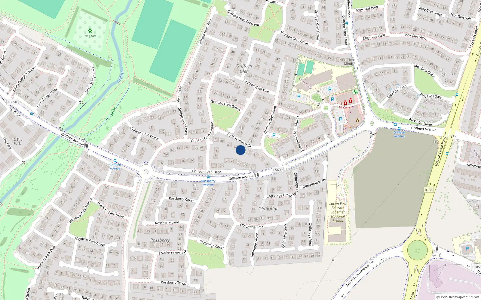 Overhead map showing the location of 4 Griffeen Glen Dale, Lucan, Dublin