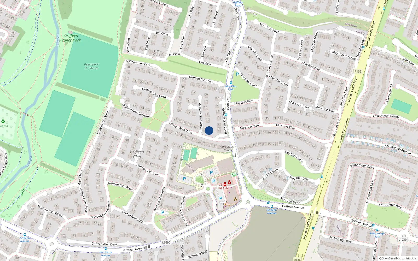 Overhead map showing the location of 4 Griffeen Glen Drive, Lucan