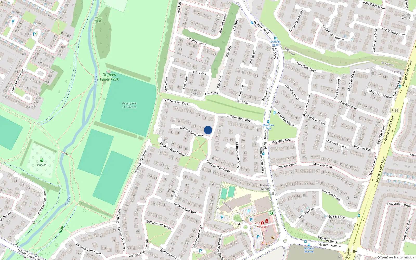 Overhead map showing the location of 4 Griffeen Glen Lawn, Lucan
