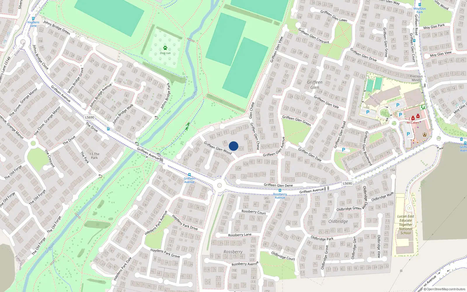 Overhead map showing the location of 4 Griffeen Glen Wood, Lucan