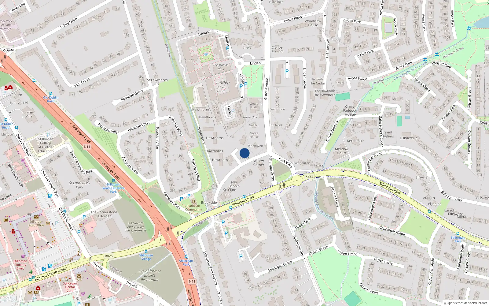 Overhead map showing the location of 4 Grove House Gardens, Grove Avenue, Stillorgan