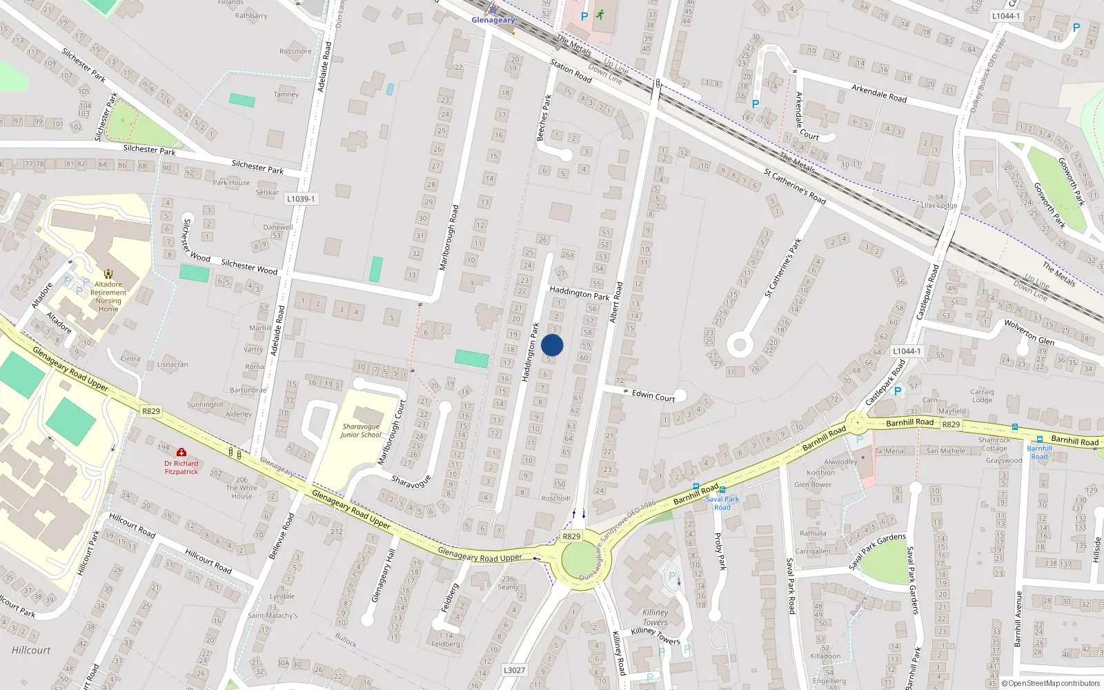 Overhead map showing the location of 4 Haddington Park, Dublin