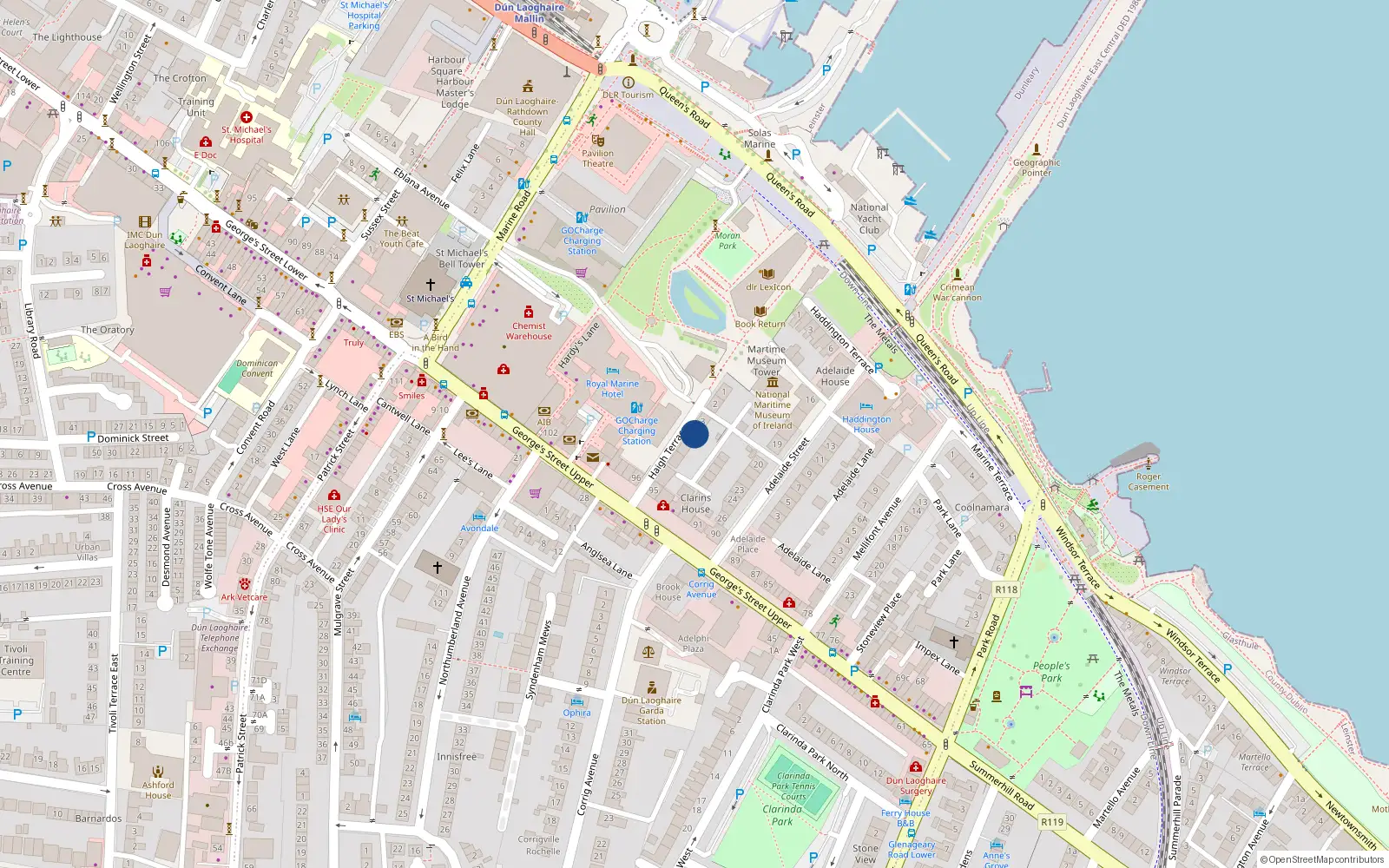 Overhead map showing the location of 4 Haigh Terrace, Co Dublin