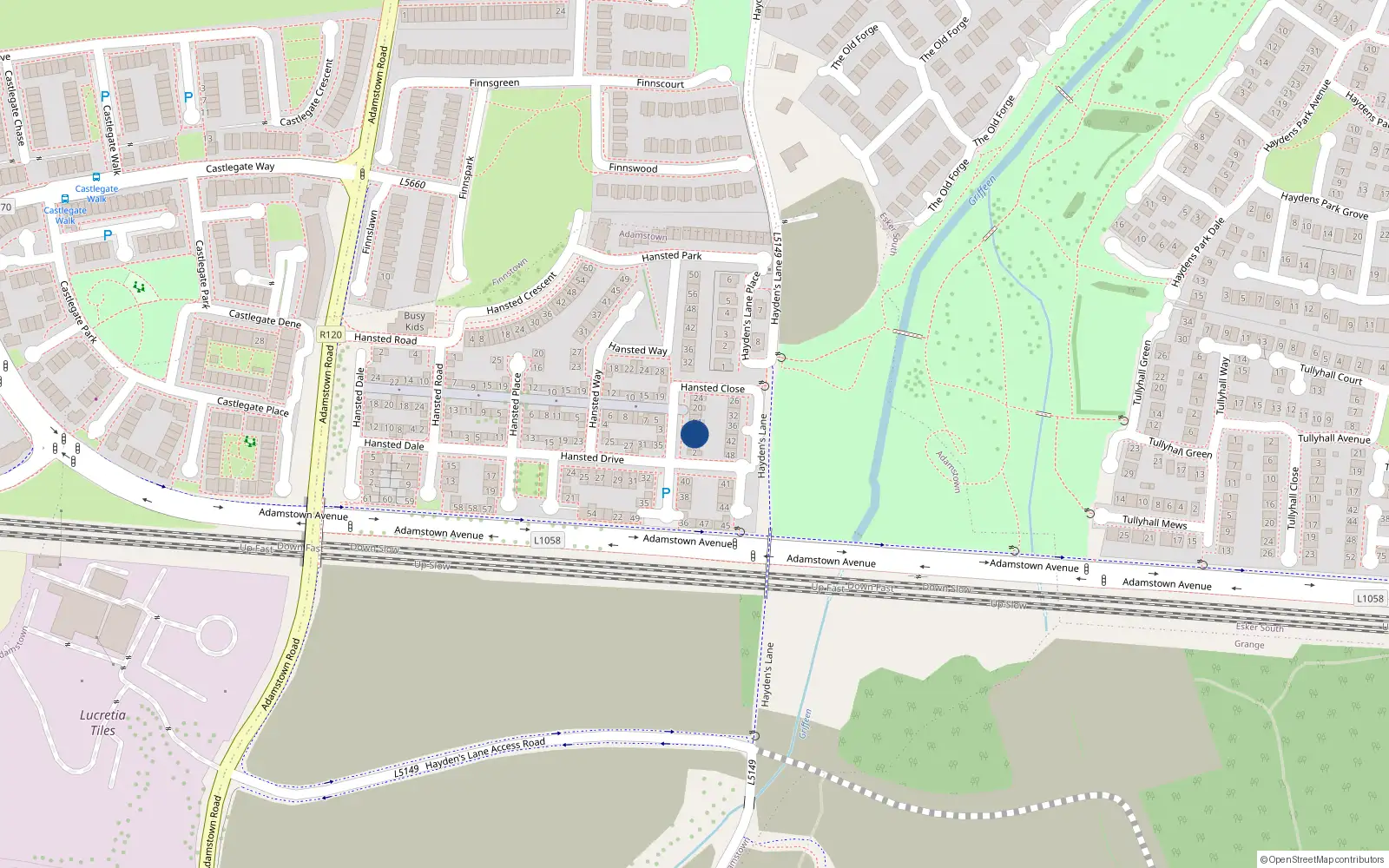 Overhead map showing the location of 4 Hansted Close, Lucan