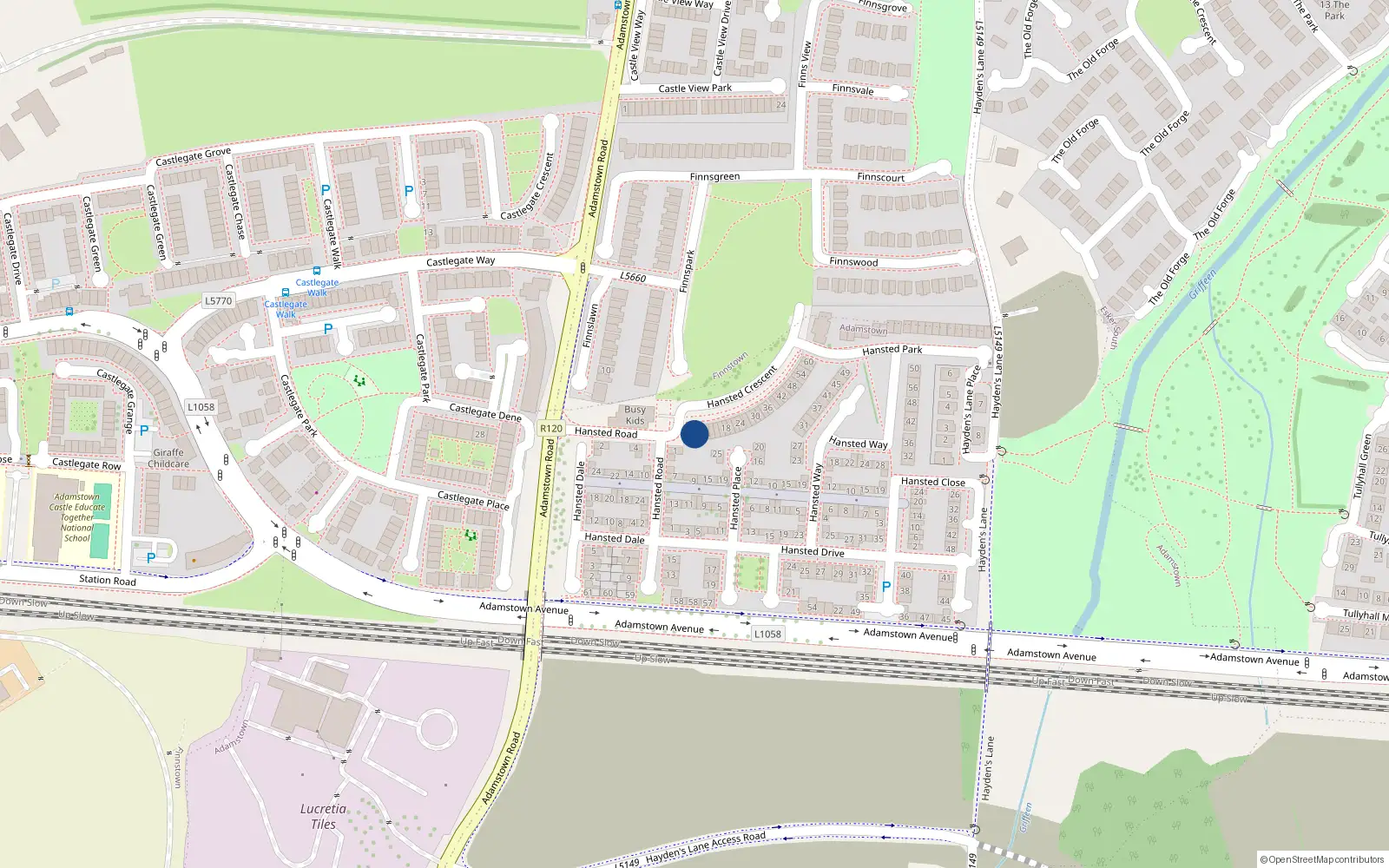 Overhead map showing the location of 4 Hansted Crescent, Lucan, Dublin