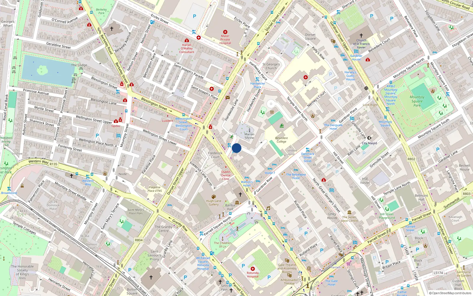 Overhead map showing the location of 4 Hardwicke Street, Dublin 1