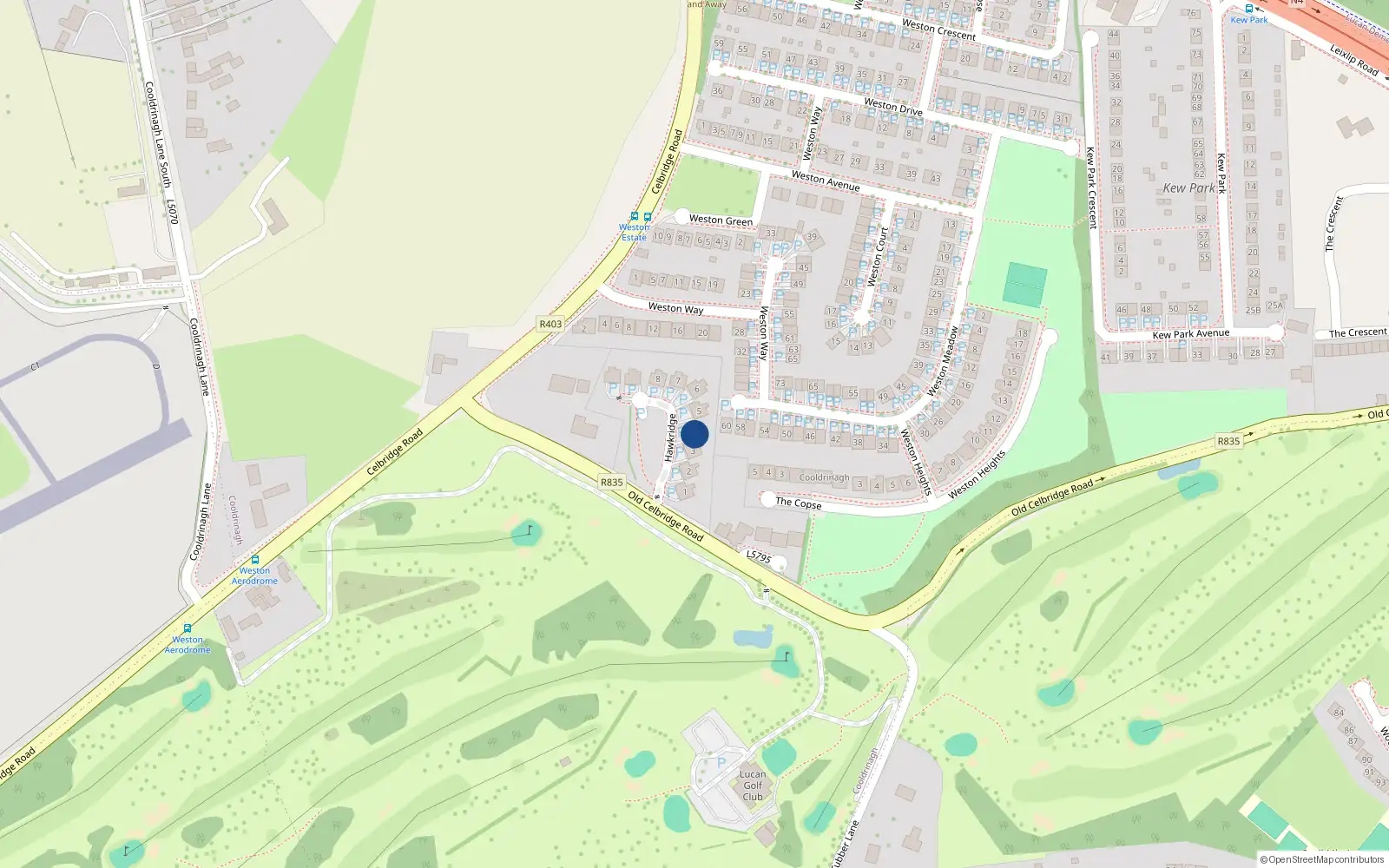 Overhead map showing the location of 4 Hawkridge, Lucan
