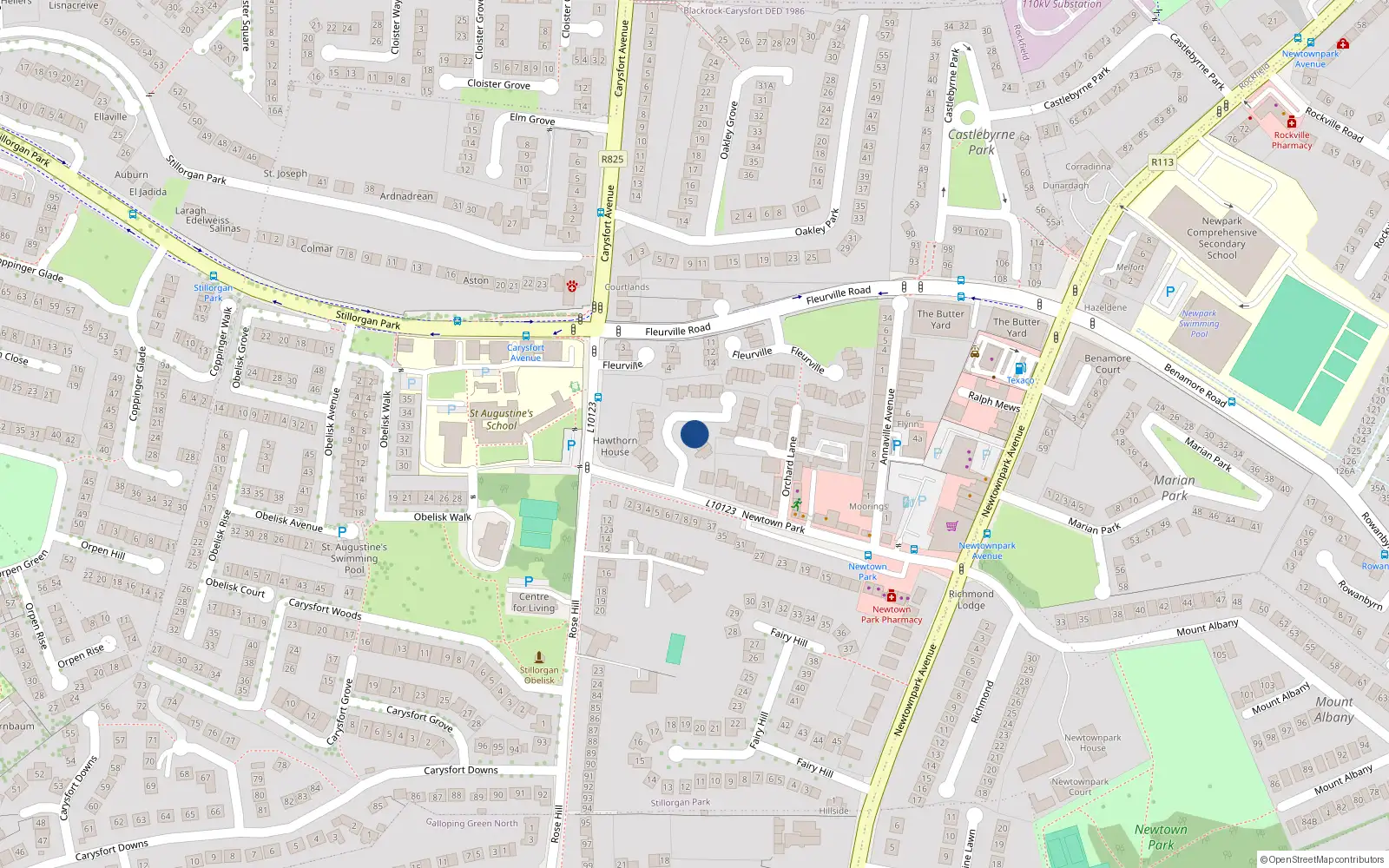Overhead map showing the location of 4 Hawthorn Manor, Blackrock, Dublin