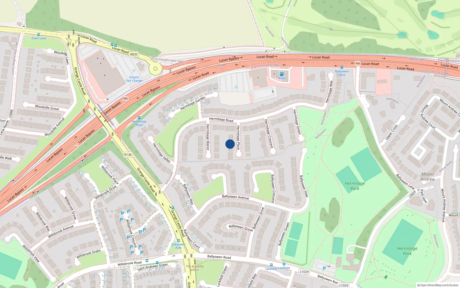 Overhead map showing the location of 4 Hermitage Place, Lucan