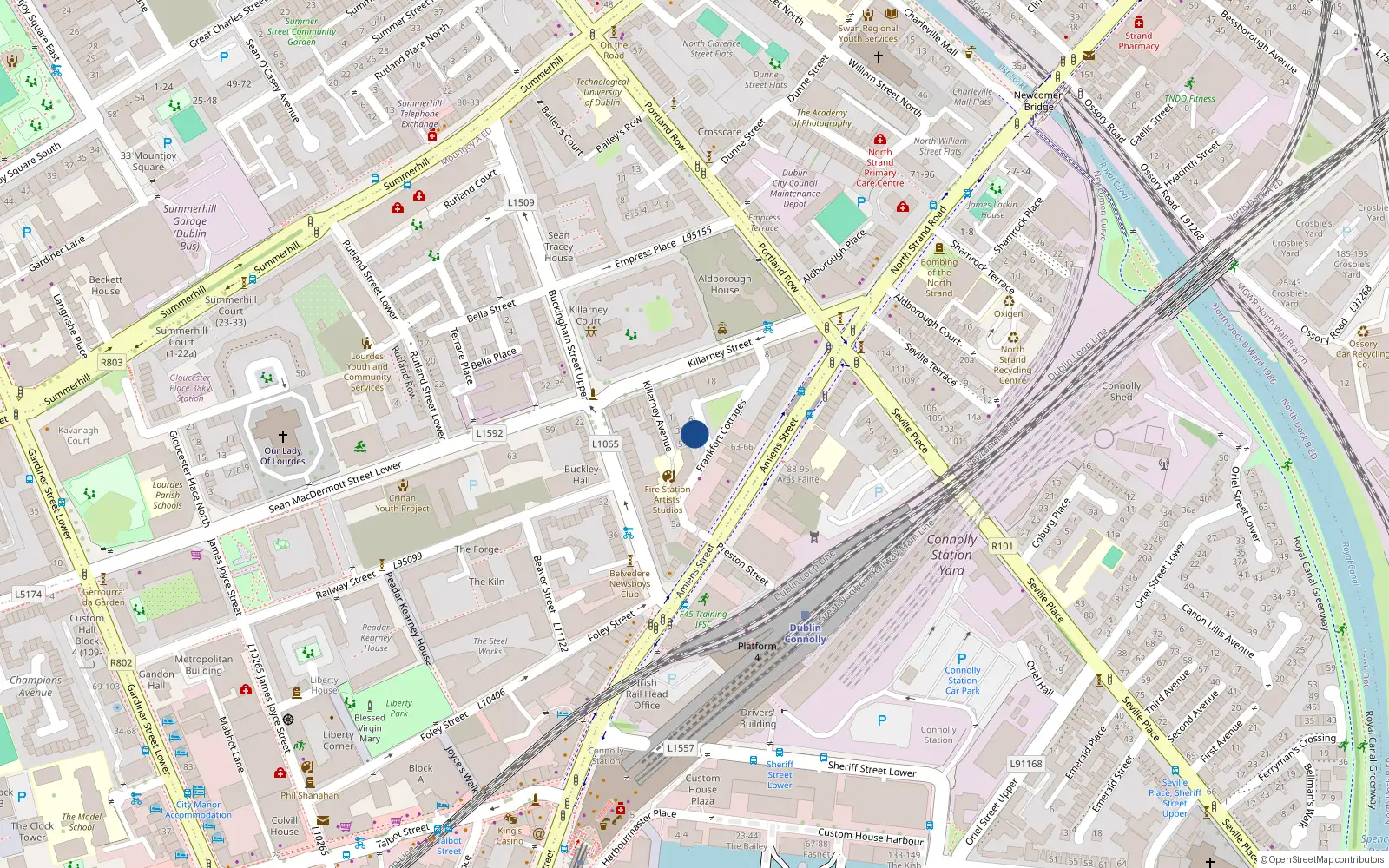 Overhead map showing the location of 4 Hewardine Terrace, Mountjoy, Dublin 1