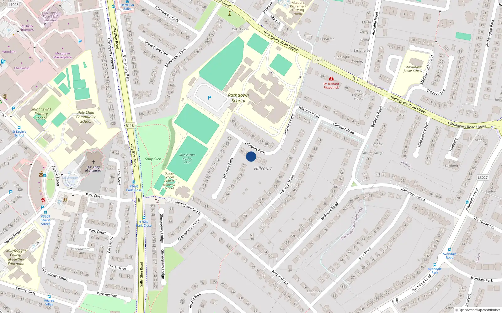 Overhead map showing the location of 4 Hillcourt Park, Glenageary, Co Dublin