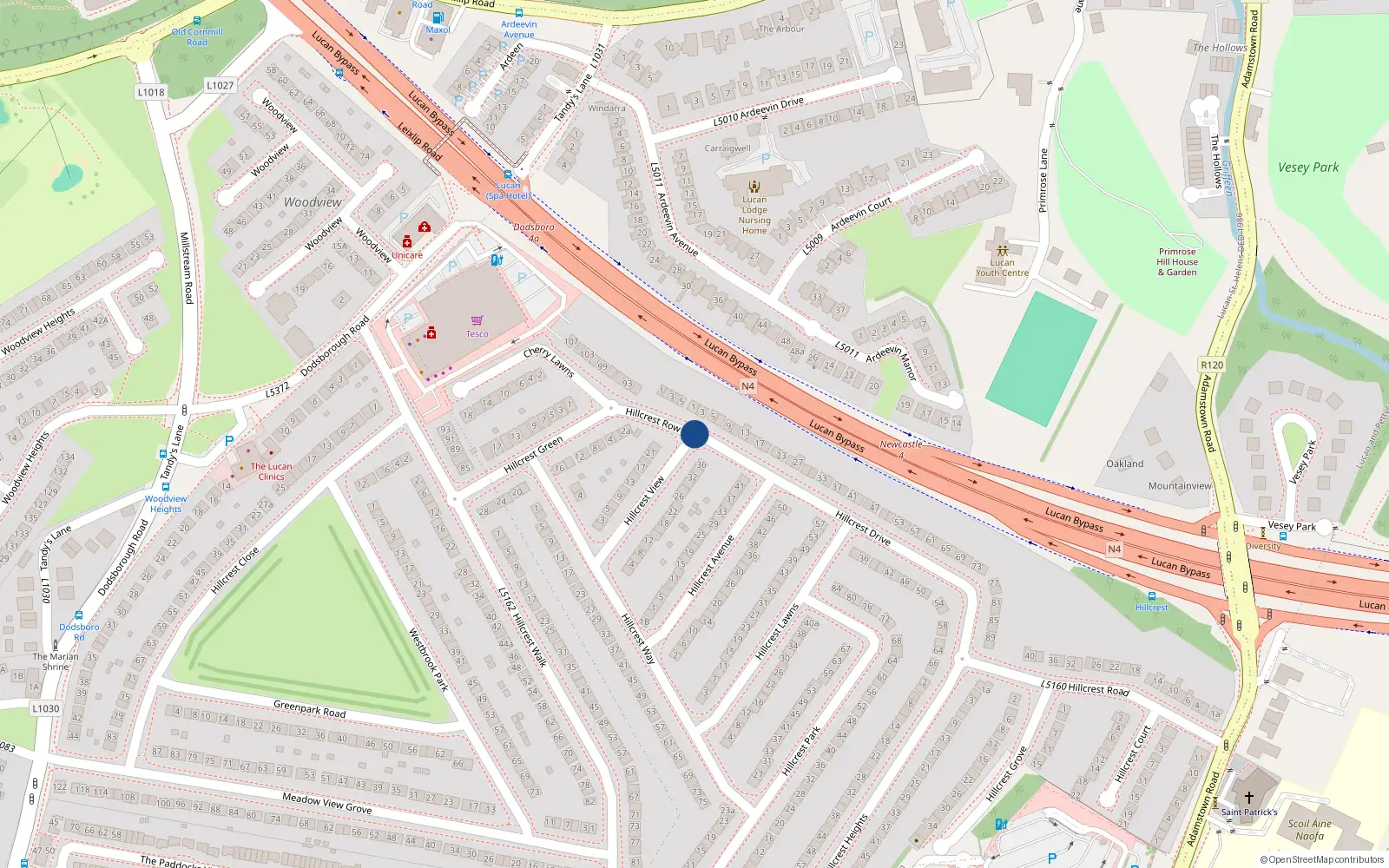 Overhead map showing the location of 4 Hillcrest Row, Lucan