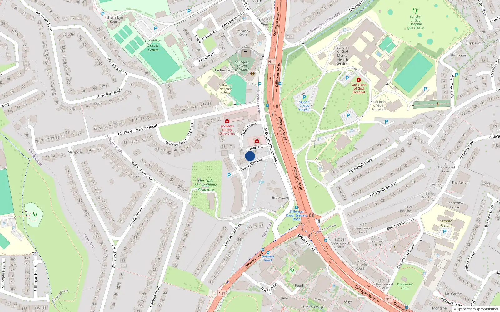 Overhead map showing the location of 4 Hillcrest, Saint Brigid's Church Road, Stillorgan