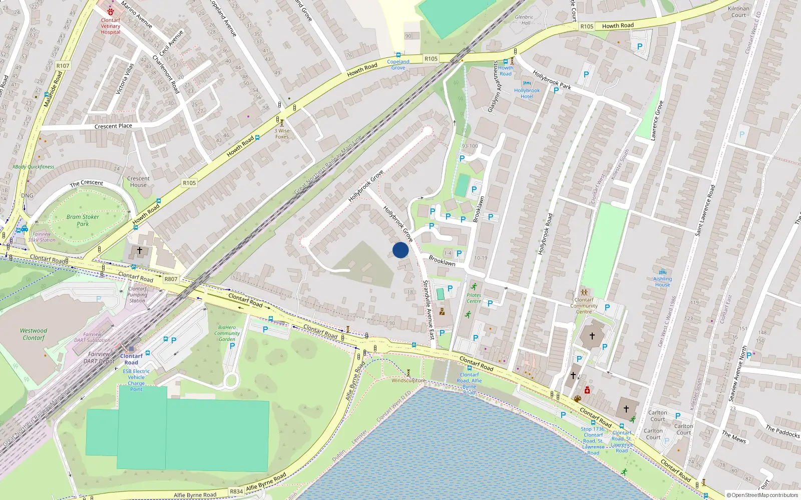 Overhead map showing the location of 4 Hollybrook Grove, Dublin 3