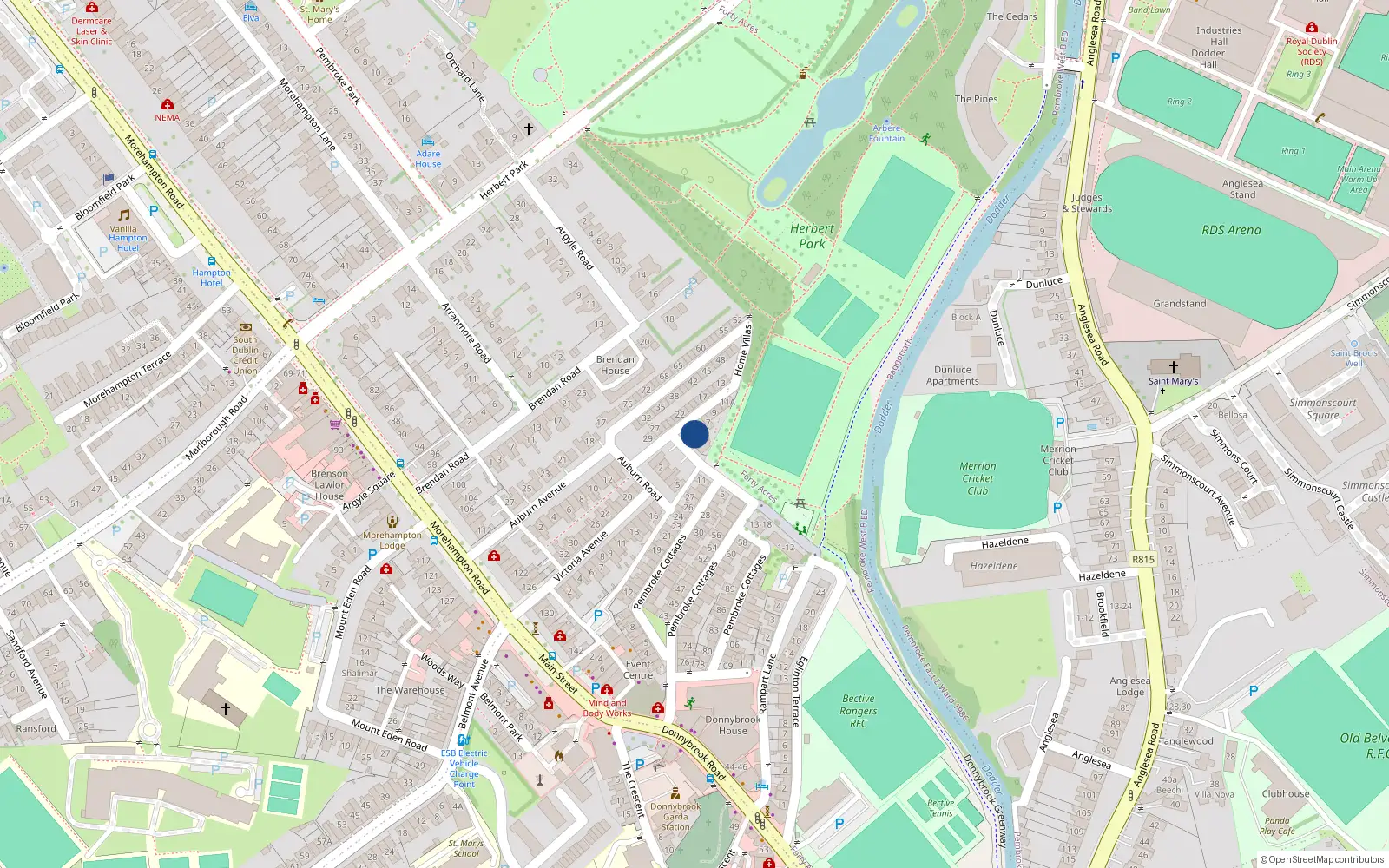 Overhead map showing the location of 4 Home Villas, Dublin 4