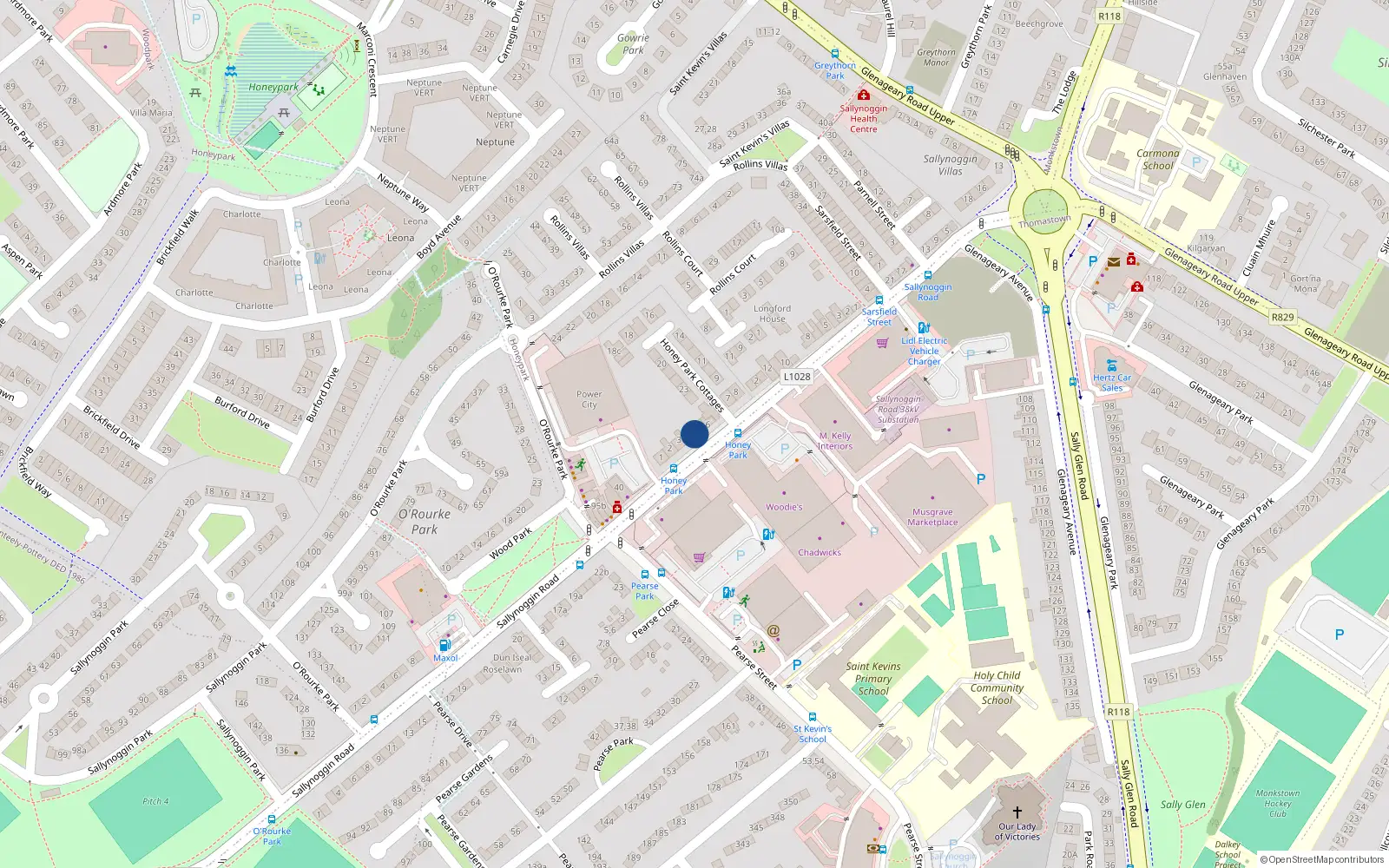 Overhead map showing the location of 4 Honey Park, Sallynoggin, Dun Laoghaire