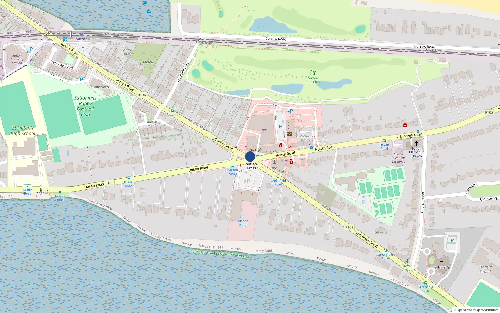 Overhead map showing the location of 4 Howth Junction Cottages, Sutton, Dublin 5