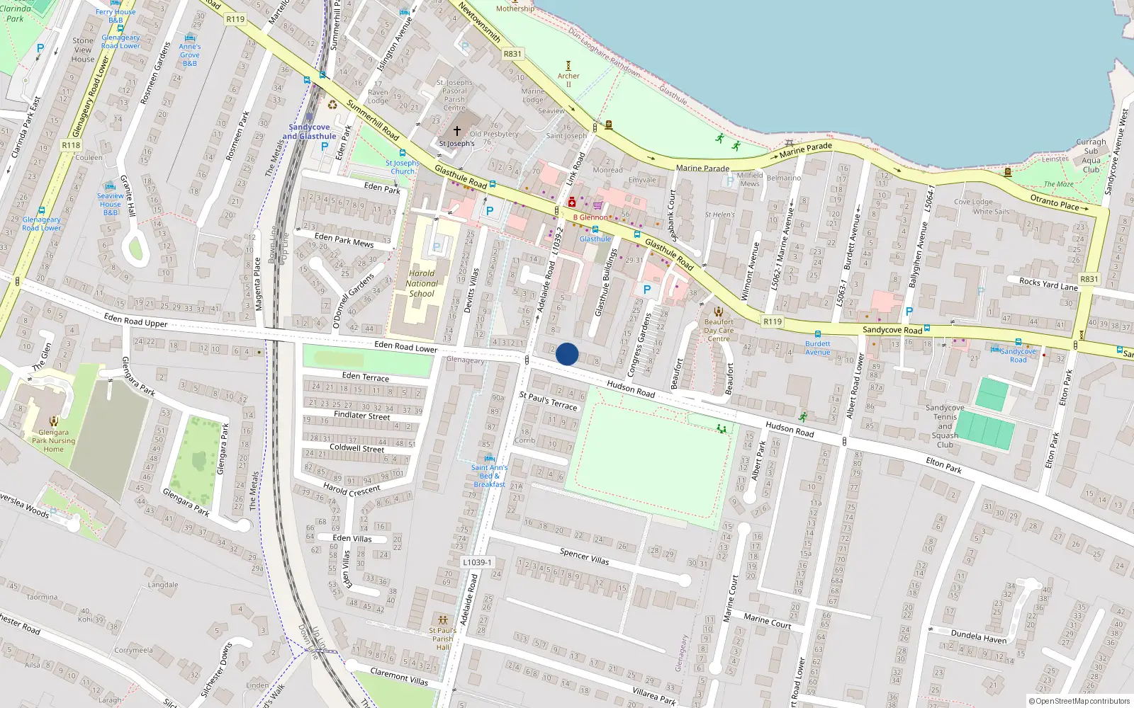 Overhead map showing the location of 4 Hudson Road, Dublin