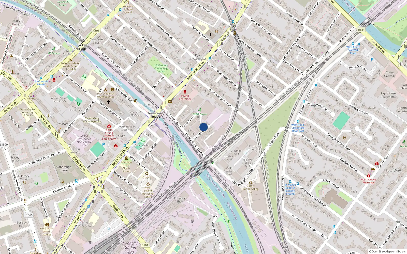 Overhead map showing the location of 4 Hyacinth St, North Strand, Dublin 3