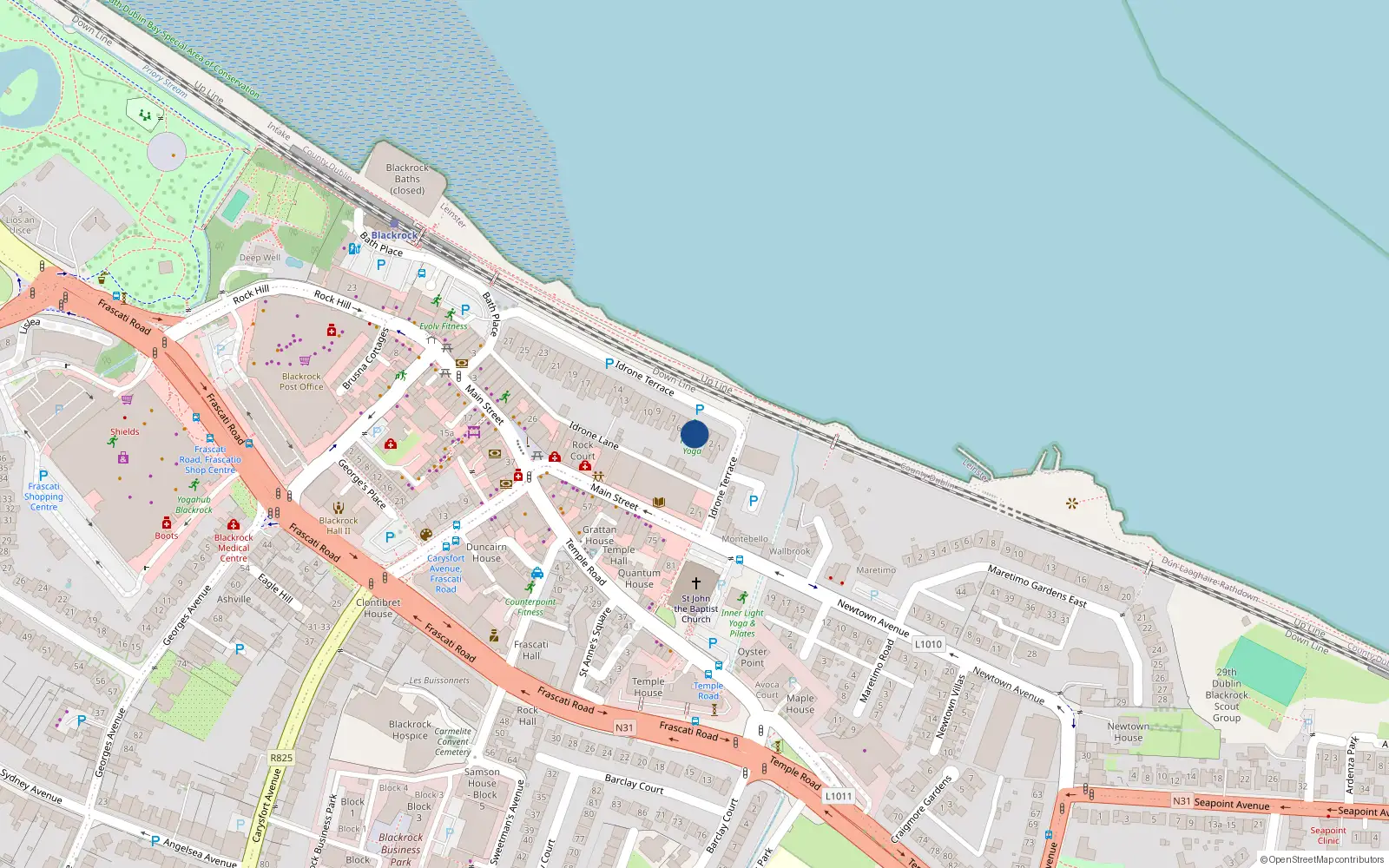 Overhead map showing the location of 4 Idrone Terrace, Blackrock