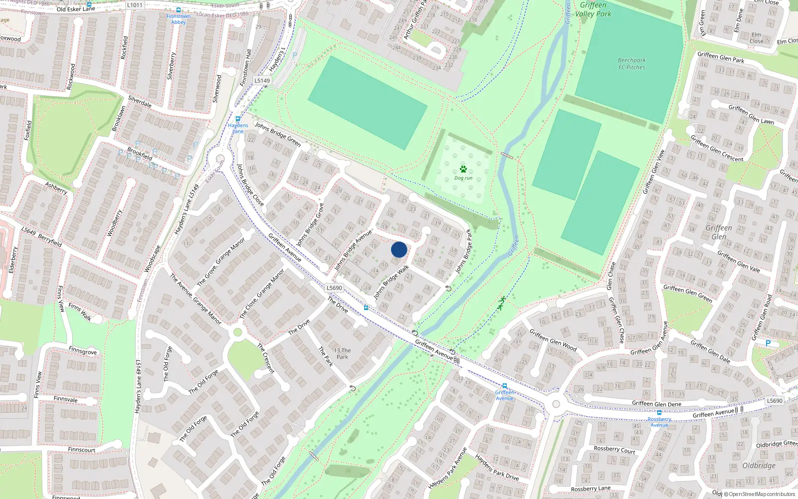 Overhead map showing the location of 4 Johnsbridge Walk, Lucan