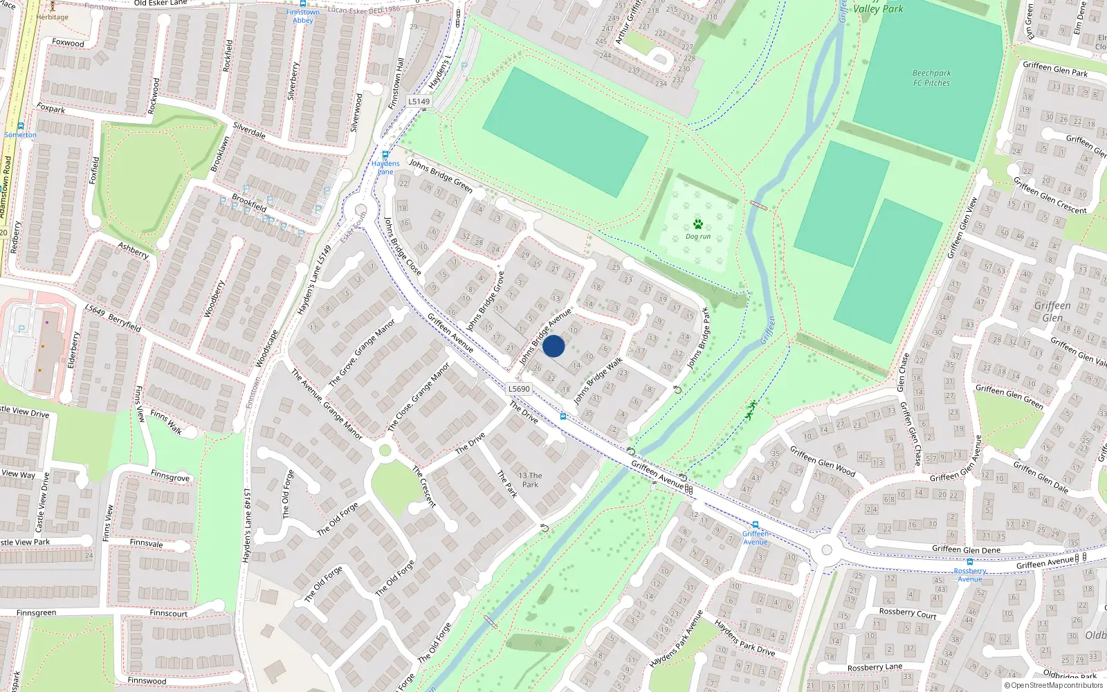 Overhead map showing the location of 4 Johnsbridge Avenue, Lucan