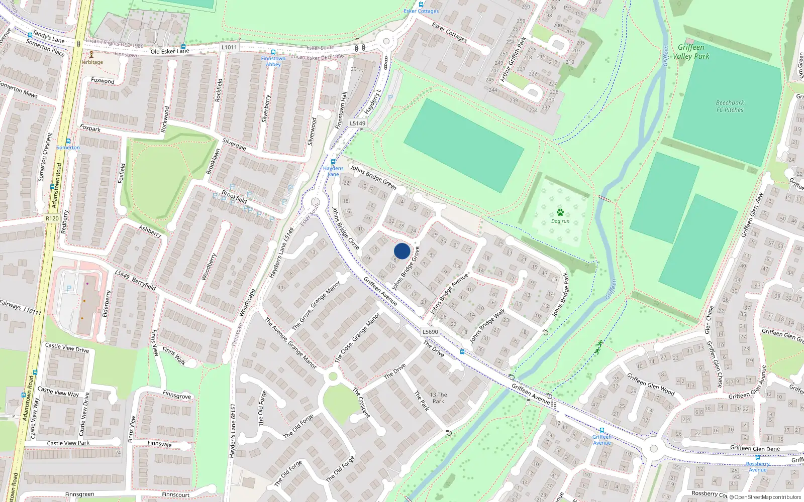 Overhead map showing the location of 4 Johnsbridge Grove, Lucan