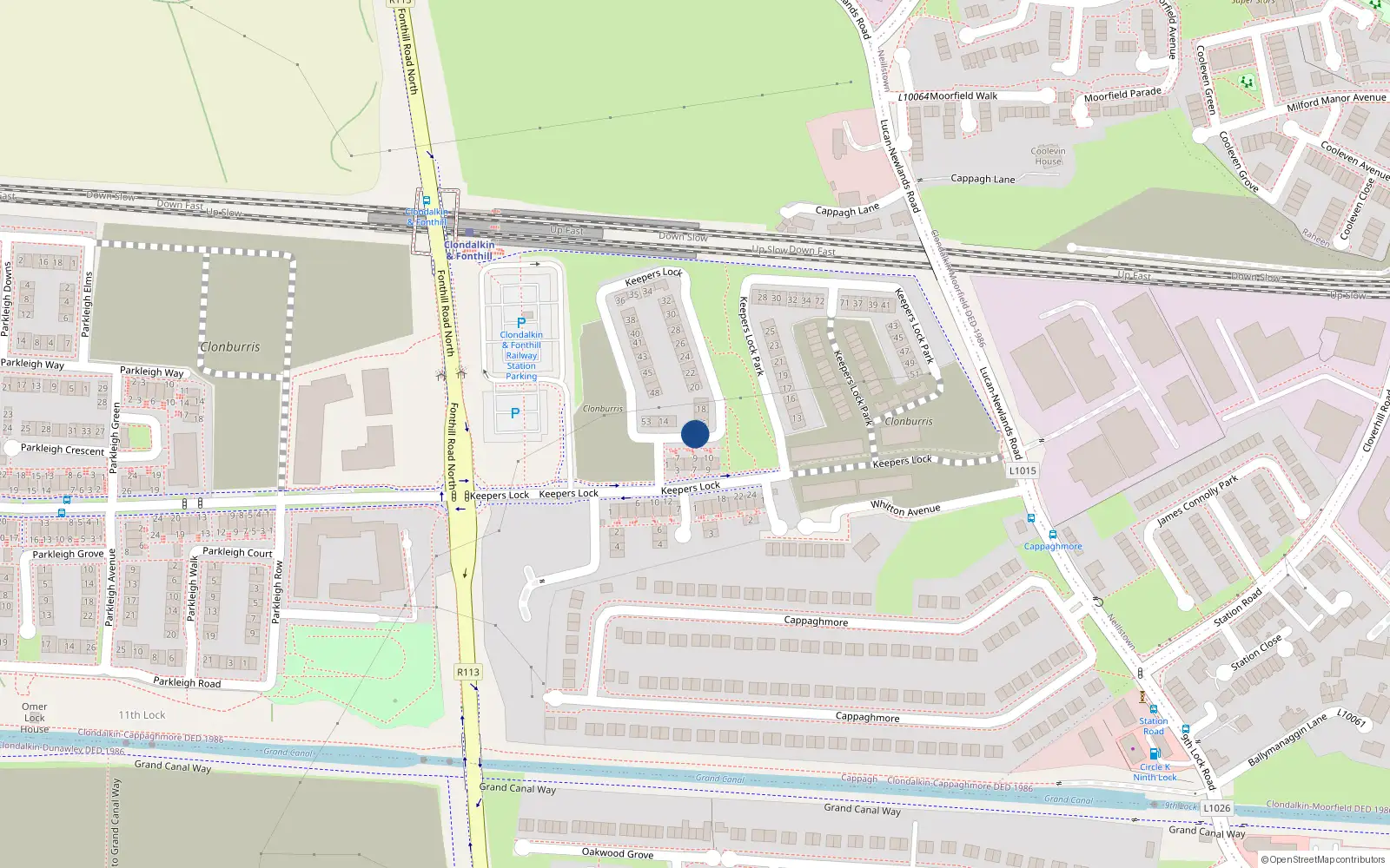 Overhead map showing the location of 4 Keepers Lock, Clondalkin