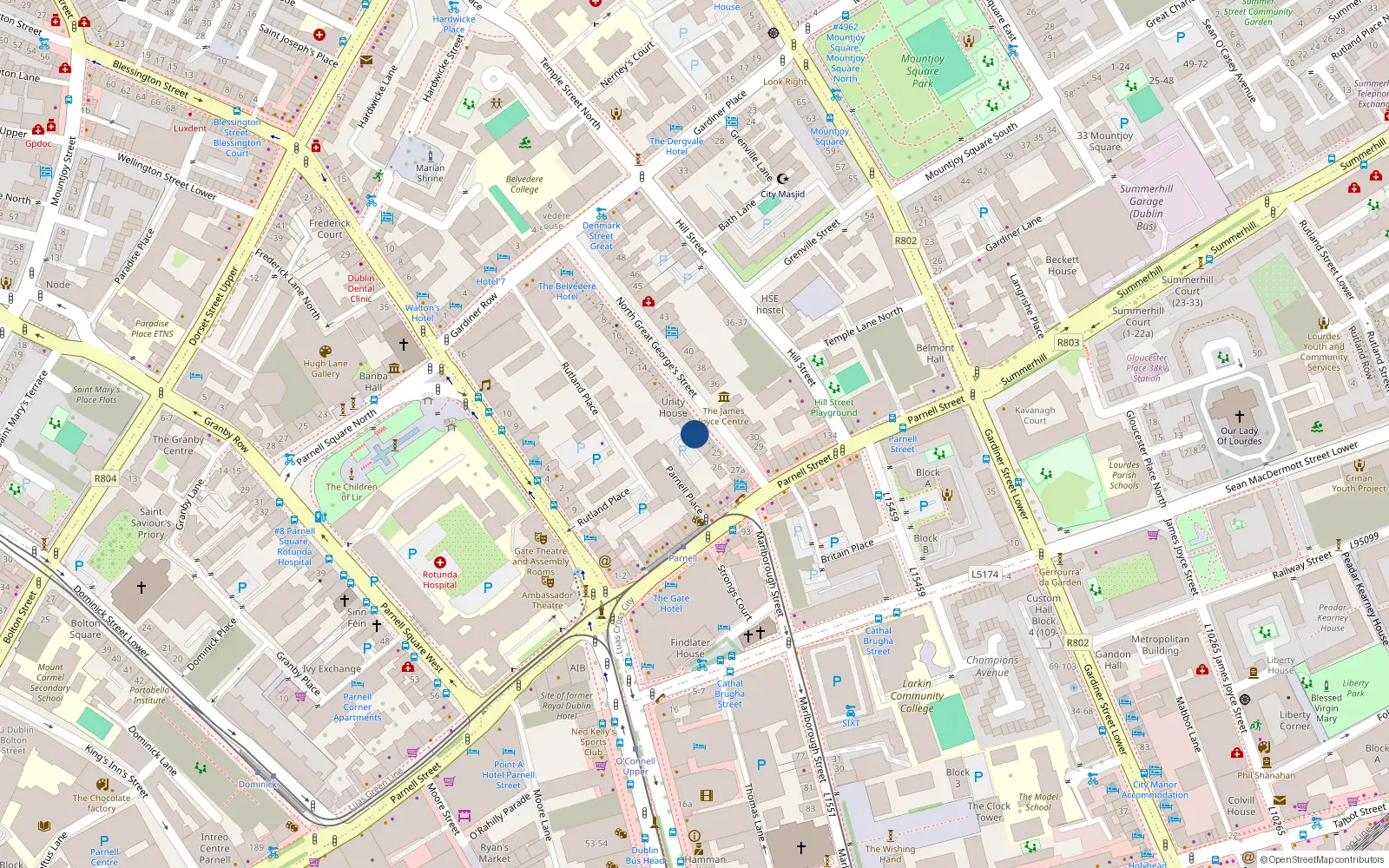 Overhead map showing the location of 4 Kenmare House, North Great Georges St, Dublin 1