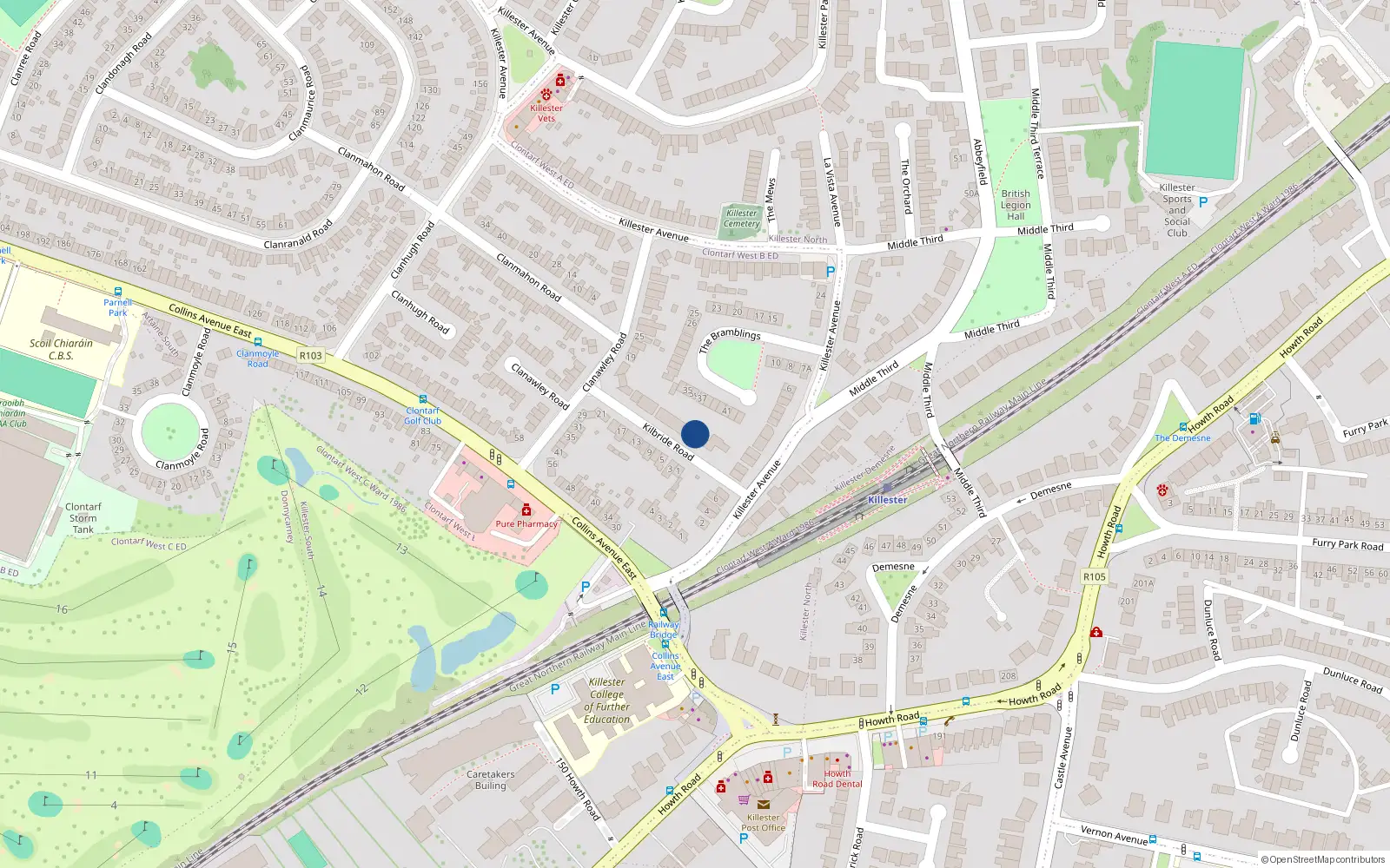 Overhead map showing the location of 4 Kilbride Road, Dublin 5
